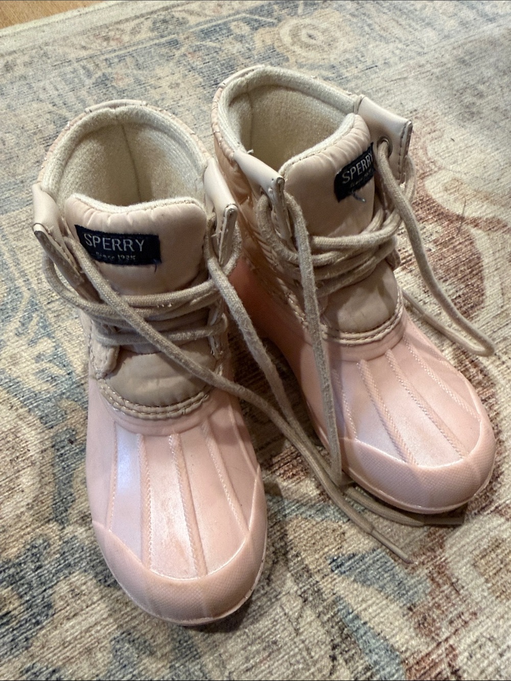 Sperry Kids Pale Pink Lace-Up Duck Boots